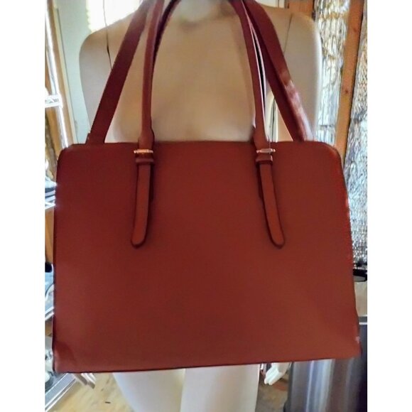Large Brown Faux Leather Tote Bag With Dual Straps & Adjustable Shoulder Strap - Picture 2 of 10